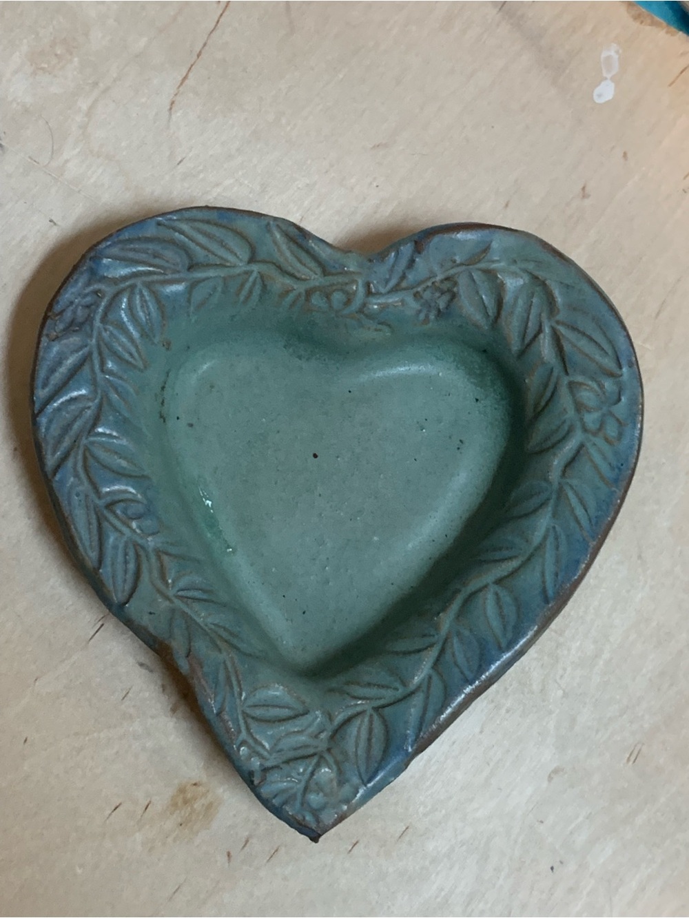 Handcrafted Green Heart Ceramic Trinket Dish - Home Art